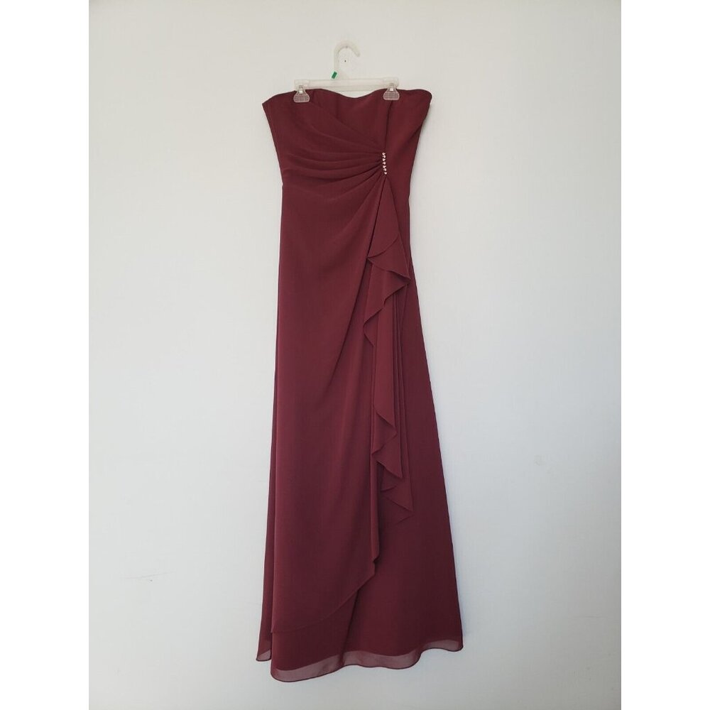 Raylia Designs Womens 8 Formal Dress Wine Lace Up Back Ruffle Strapless 003871